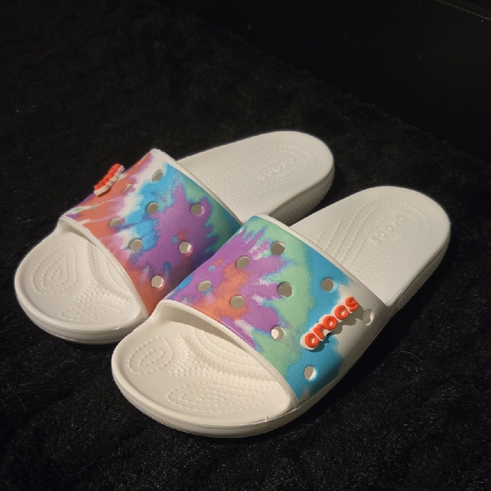 CROCS Women's White and Multicolor Slide Sandals